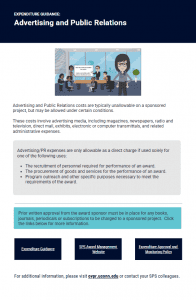 Screenshot of Expenditure Guidance: Advertising and PR job aid