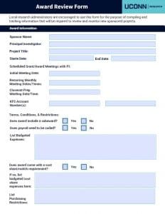 Screenshot of Award Review and PI Checklist job aid