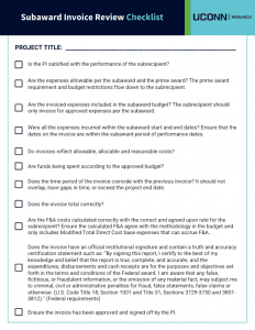 Screenshot of Subaward Invoice Review Checklist job aid 