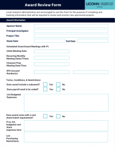 Screenshot of Award Review Form job aid